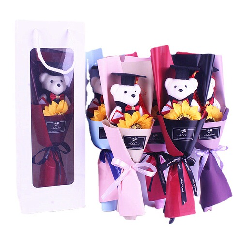 Cartoon Bear Bouquet Ice Cream Doll Graduation Bear Doll Doctor Bear Teacher's Day Gift Sunflower Rose Bear