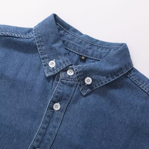 Cross-border tooling American retro shirt men's long-sleeved shirt loose large size Japanese summer light blue denim top trend