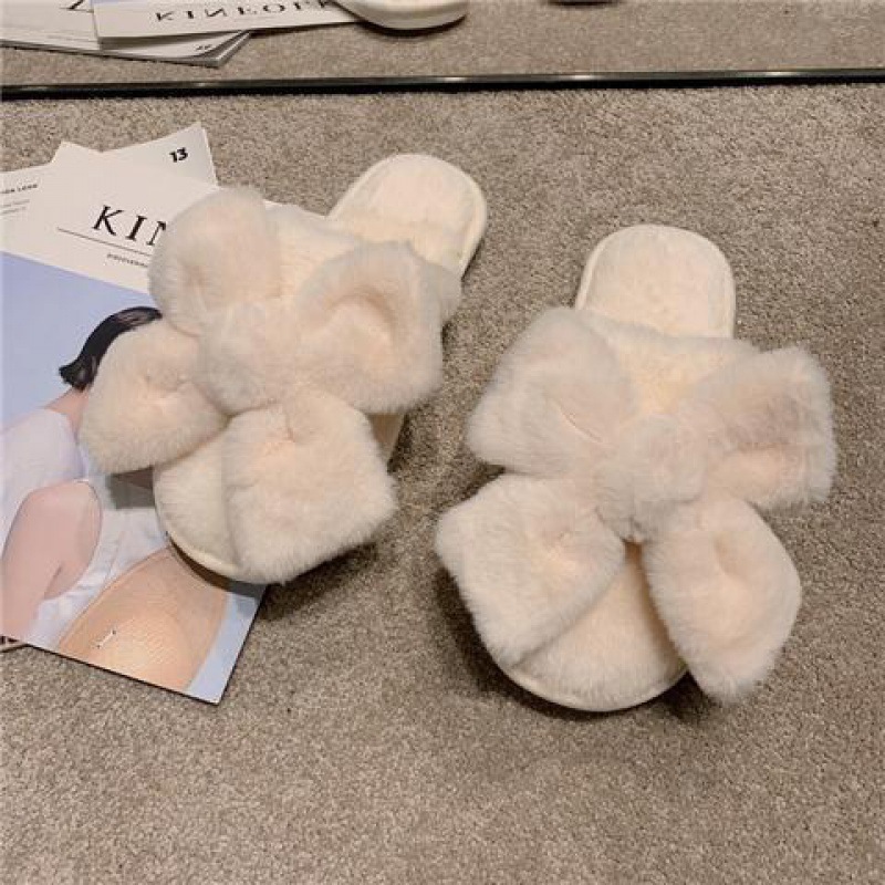 bow Cotton slippers Maomao slipper Korean Edition fashion indoor Home Autumn and winter Plush keep warm tender