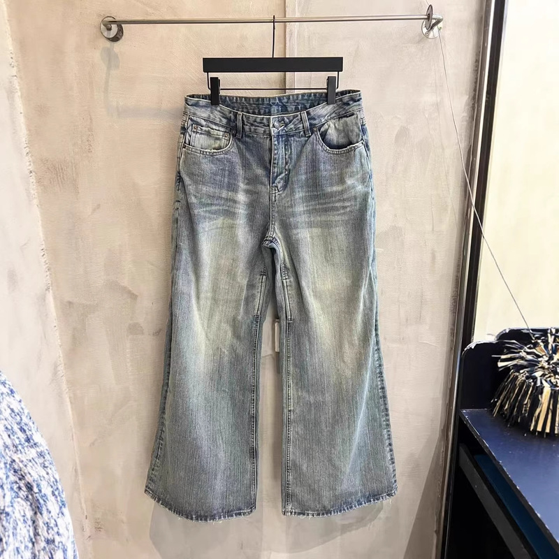 B Brand 25Ss Washed Distressed Straight-Leg Flared Jeans Unisex Casual Versatile Slightly Flared Jeans for Men