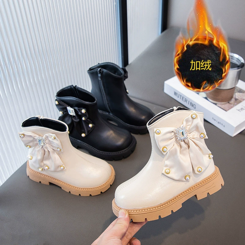 Сапоги для девочек сапоги Мартин сапоги осень-зима 2024 новые короткие сапоги маленькая девочка мода маленький ароматный ветер кожаные сапоги принцессы