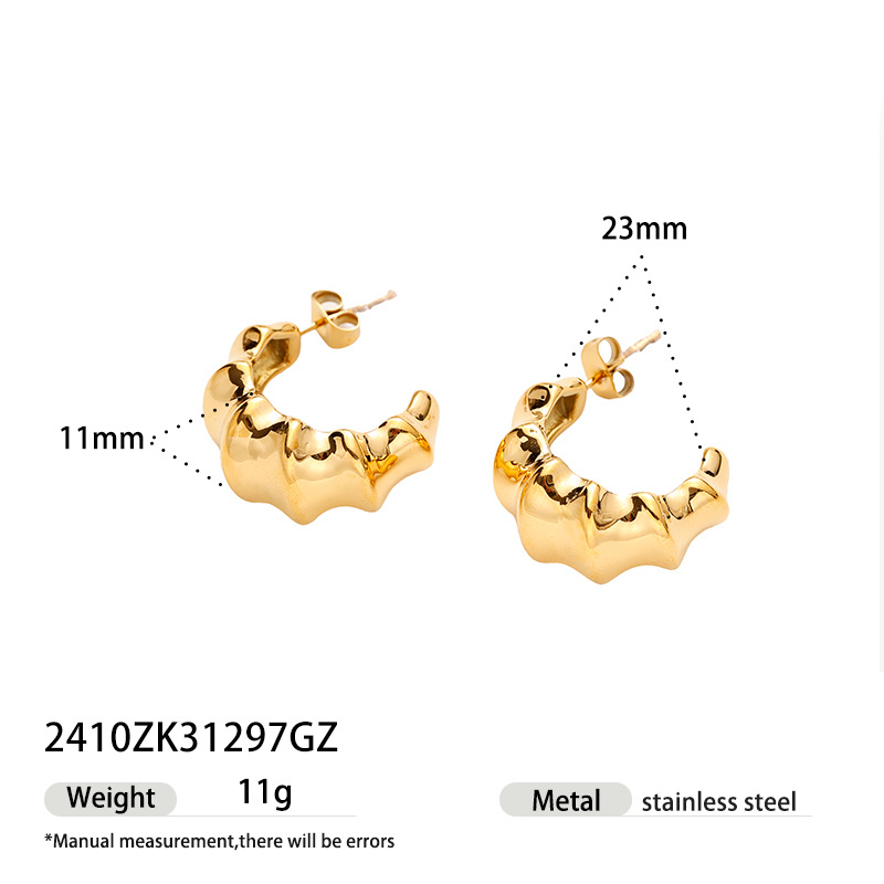 Tainains tendencia 18k oro de acero inoxidable aretes de bambú anillo grueso aretes de acero inoxidable aretes de joyería de mujer