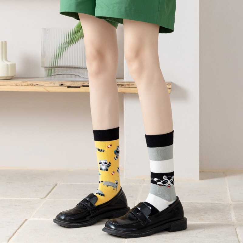 Autumn New Ab Style Asymmetrical Socks Skull Halloween Ab Style Cotton Socks Mid-Calf Socks Combed Cotton Socks
