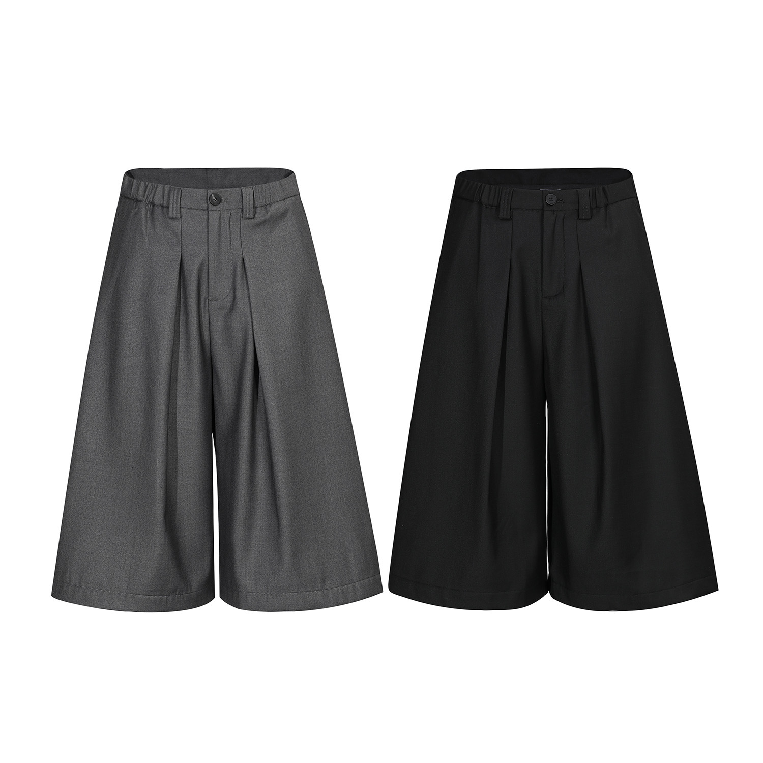 D2509 アメリカンレトロニュートラルスタイルトレンディなプリーツデザインメンズルーズカジュアル七分丈ショートパンツ