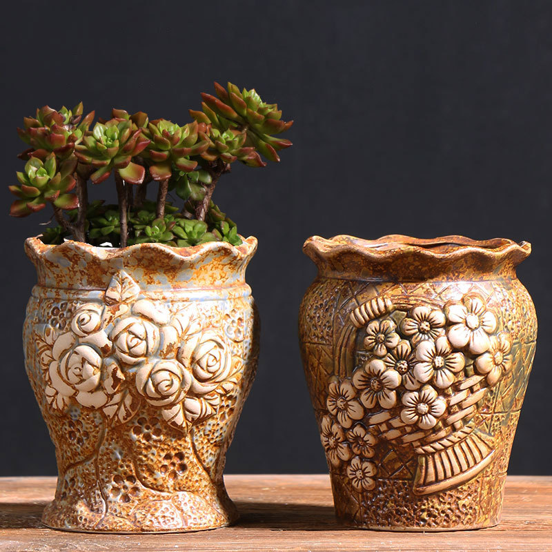 Pequeña pila vieja suculenta maceta arcilla creativa brecha hogar carne planta cerámica especial olla fábrica al por mayor directa