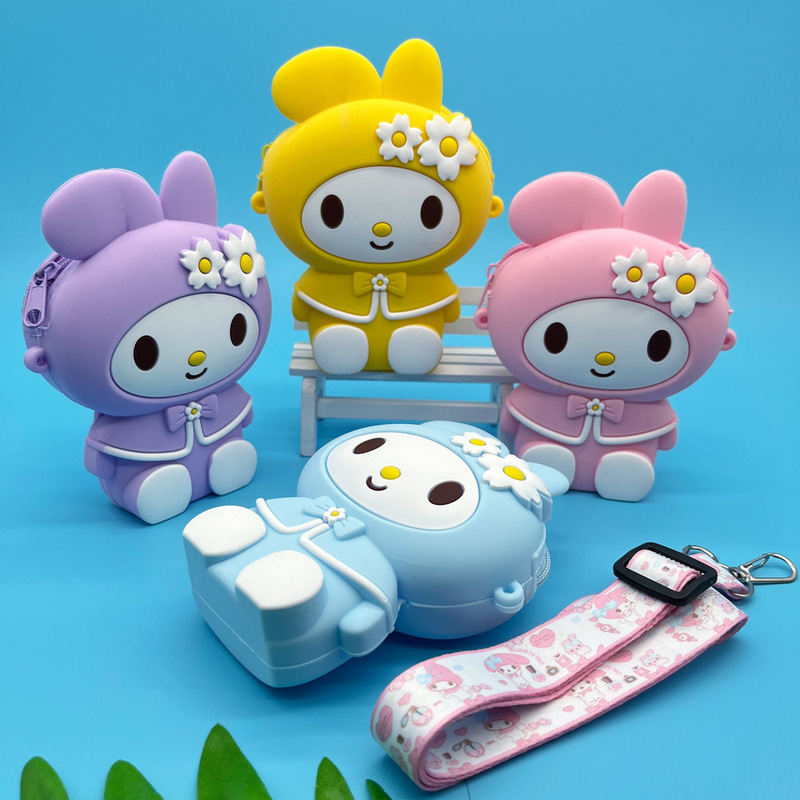 Children's Silicone Coin Purse Cartoon Cute Sweet Little Flower Rabbit Silicone Bag Single Shoulder Crossbody Wallet Portable Mini