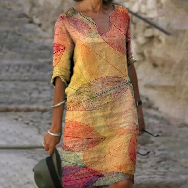 Summer Colorful Printed A-Line Dress With V-Neck, Short Sleeves, Mid-Waist, And Hooded Design_ecoleips.com