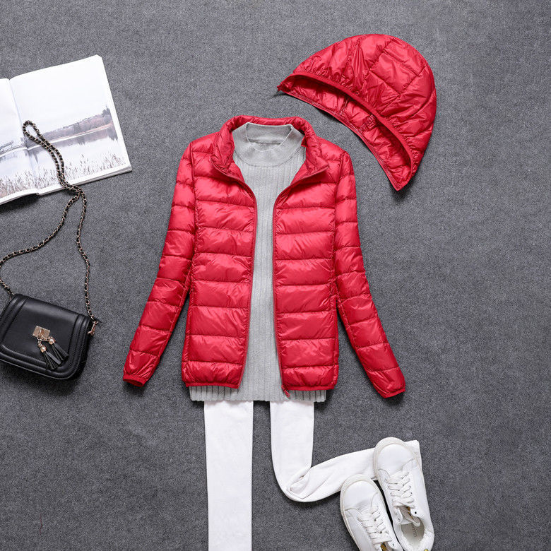 Transfronterizo Tik Tok nueva chaqueta de plumón para mujeres corta estilo coreano delgada y delgada chaqueta de sombrero extraíble de estudiantes de tamaño grande image 9