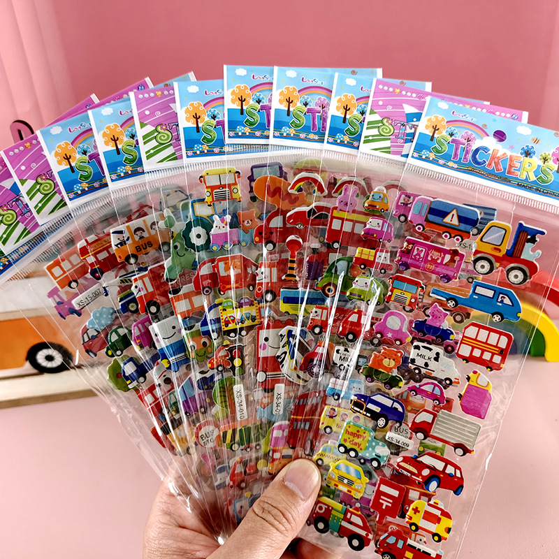 Pegatinas de burbujas de dibujos animados para niños Sanrio Kapibala Ice Animal Dinosaur Cars 3D Pegatinas estéreo