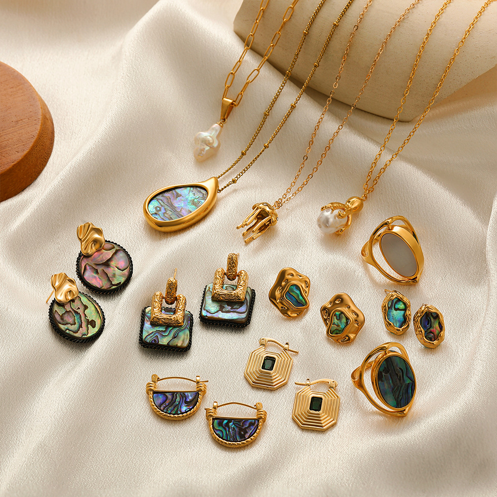 Joyería Al Por Mayor Vacaciones Estilo Clásico Geométrico Acero Titanio Enchapado Aretes Collar Cadena Portacables display picture 2