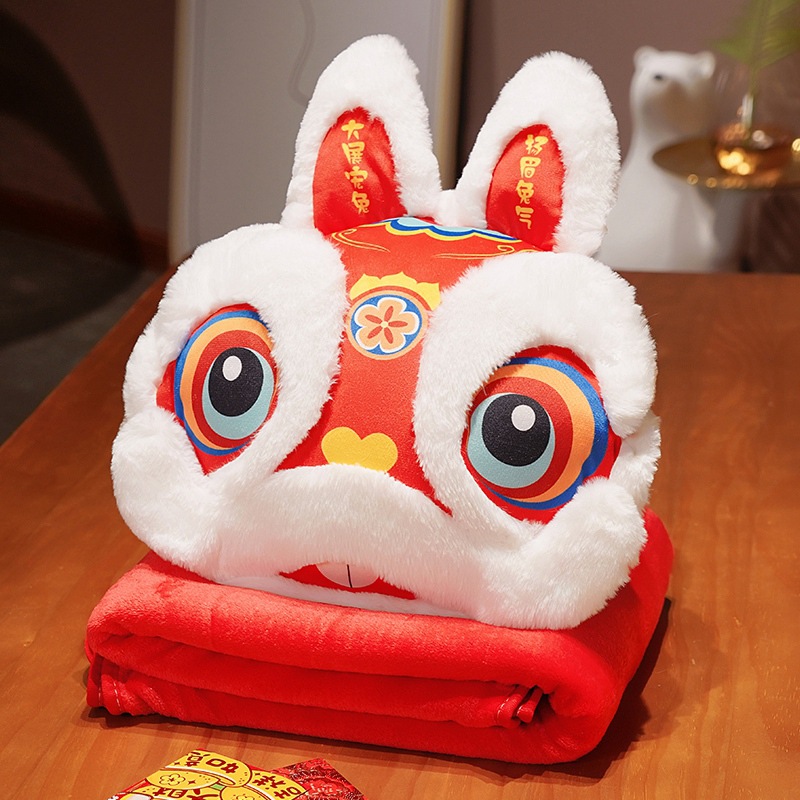 Guochao conejo almohada edredón de doble uso mascota Oficina siesta almohada manta tres en uno sofá cojín