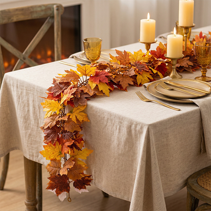 Cross-Border In-Stock Artificial Maple Leaf Garland for Harvest Festival Home Autumn Decoration Arrangement, Artificial Fake Leaves, Artificial Vine Cross-Border In-Stock Artificial Maple Leaf Garland for Harvest Festival Home Autumn Decoration Arrangement, Artificial Fake Leaves, Artificial Vine
