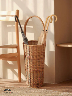 Umbrella Bucket, Fragrant Book Fragrance, Willow Umbrella Storage Rack Ins Scandinavian Style Bamboo and Rattan Woven Basket Calligraphy and Painting Storage Tube