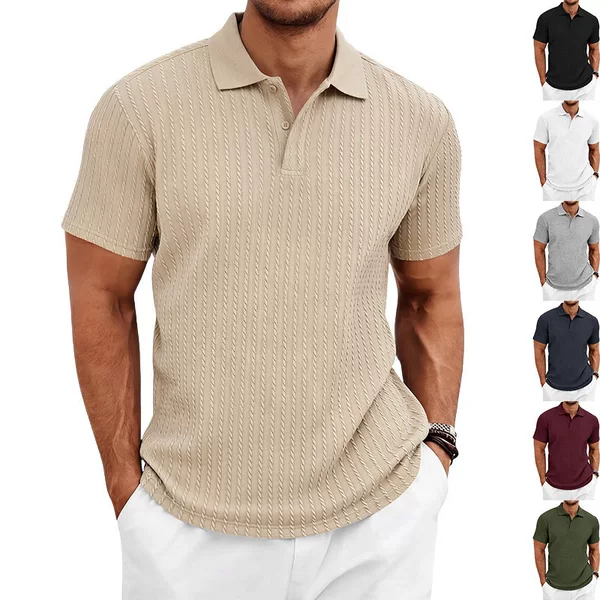 Cross-Border Amazon American-Style Summer Men's Casual Textured Knit Golf Commute Simple Short-Sleeve Polo Shirt