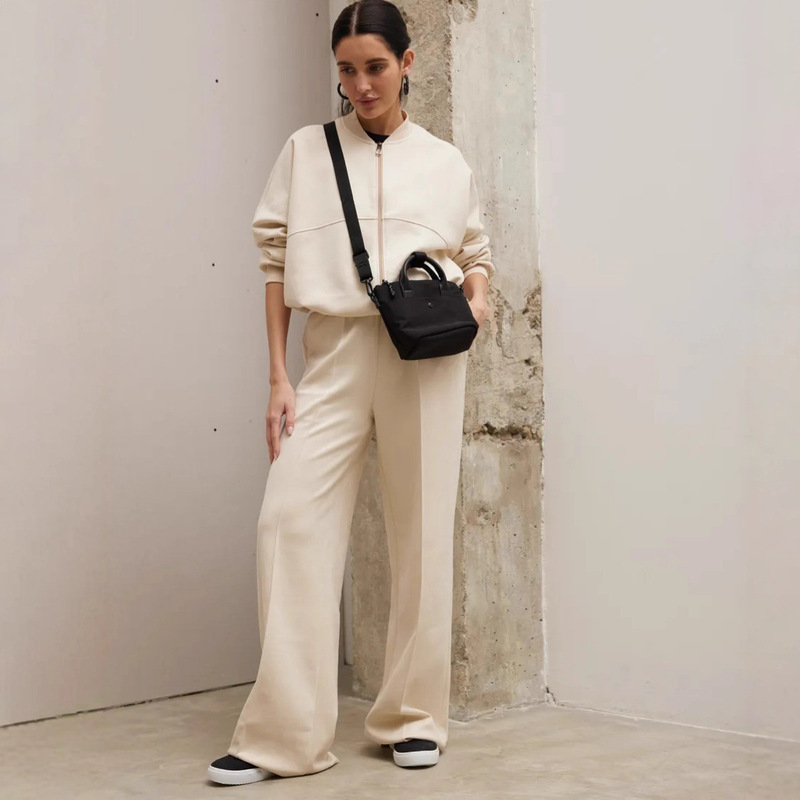 Cross-Border European and American Casual Women's Suit Solid Color Long-Sleeved Zipper Cardigan Top Elastic Wide-Leg Pants Velvet Two-Piece Set