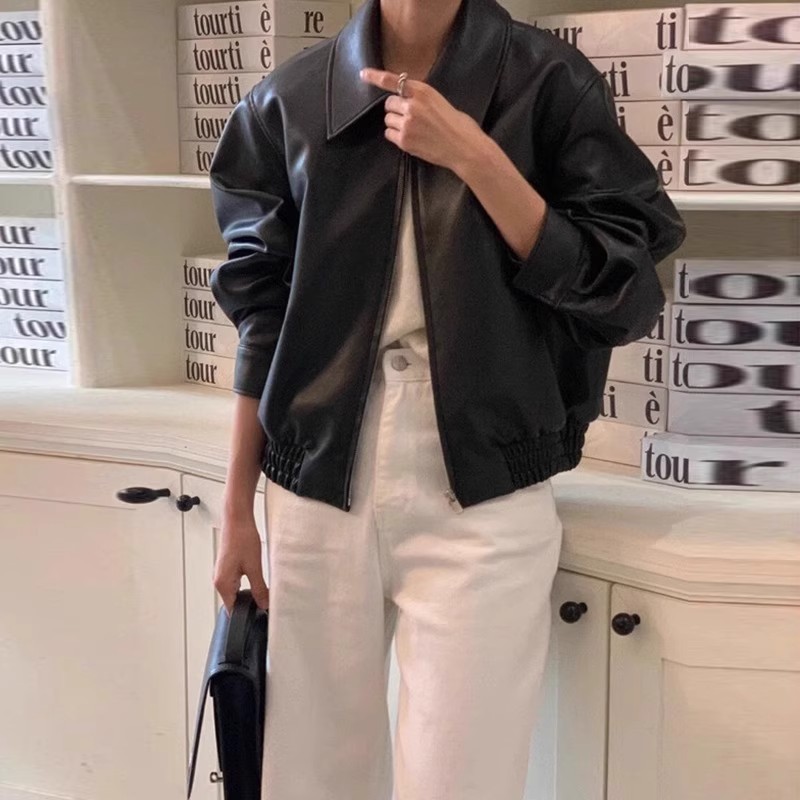 短款黑色皮衣外套女2025年春秋新款酷飒风小个子爆款机车气质复古|undefined