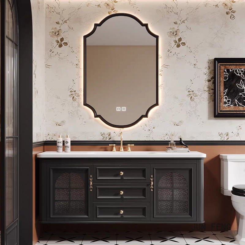 French-Style Retro Bathroom Cabinet, Oak Lacquered Washbasin Cabinet Set, American-Style Washstand, Bathroom Sink