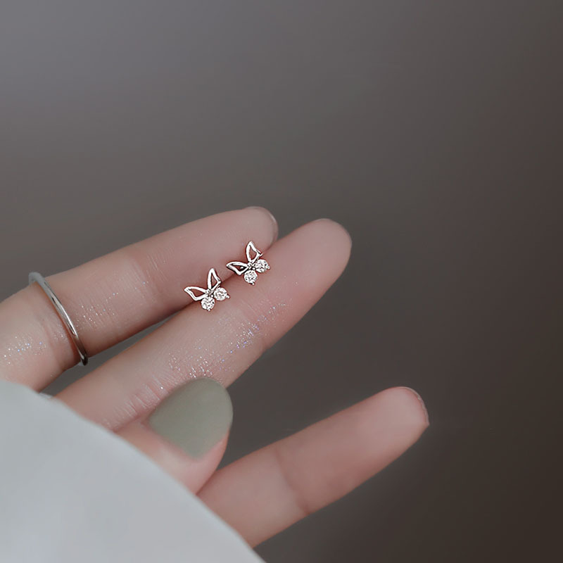 Sunburst Hollow Sparkling Diamond Butterfly Stud Earrings For Women_voghion.com