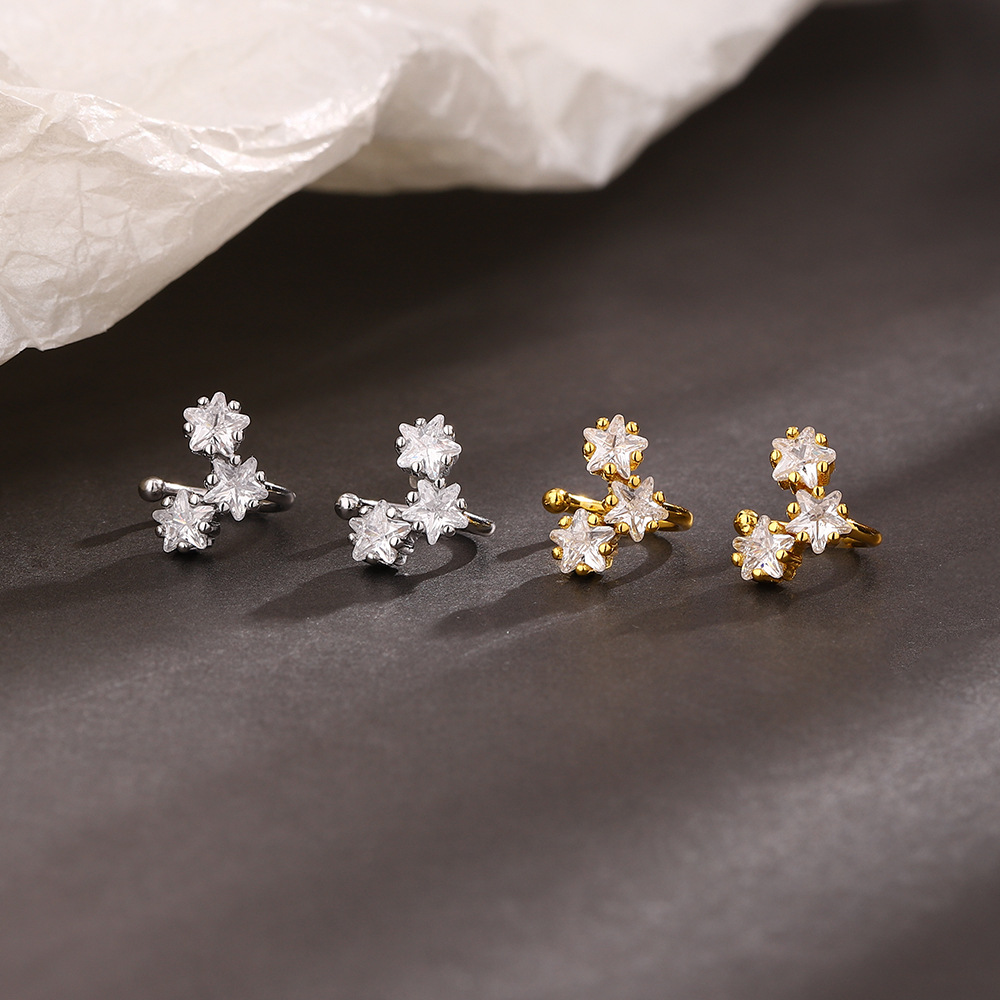 Pendientes tipo auricular de estrellas brillantes con circonio, moda otoñal, estilo romántico sin perforación