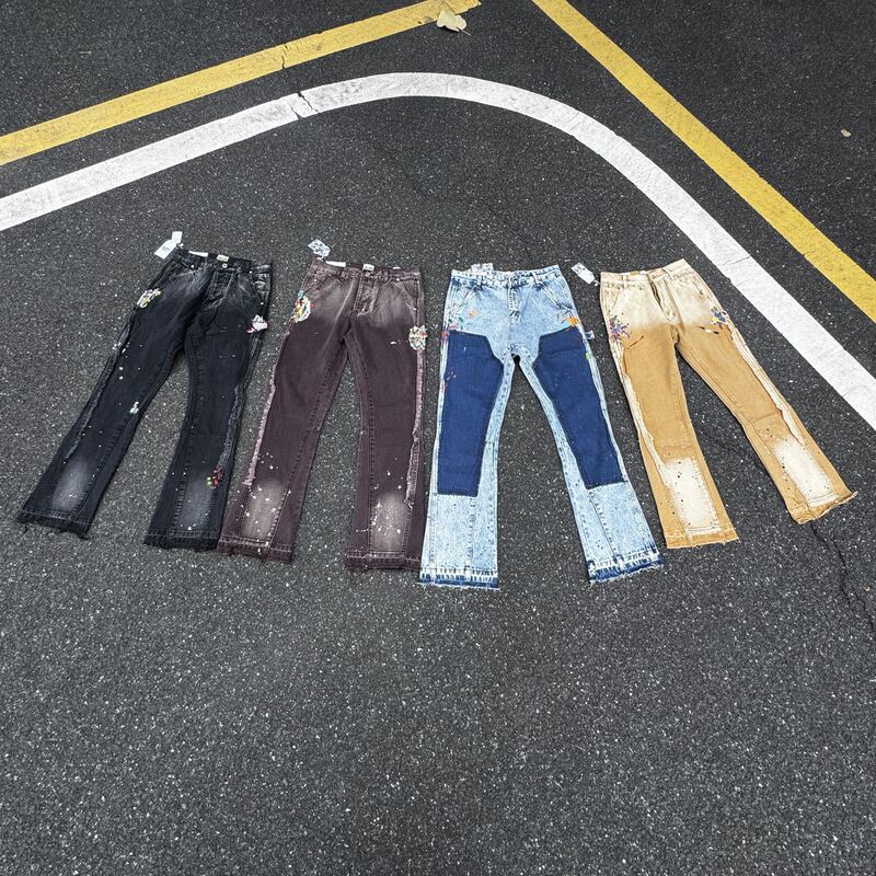 GALLERY DEPT. Stitching patch splash ink Denim flared pants wash old stitching jeans felling micro