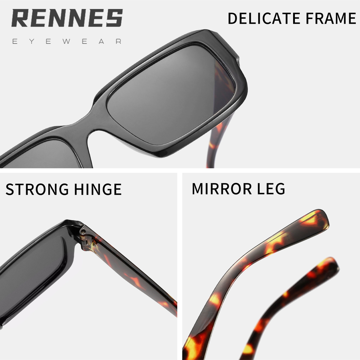 Nuevas gafas de sol de todo fósforo de moda rectangular retro europeas y americanas transfronterizas