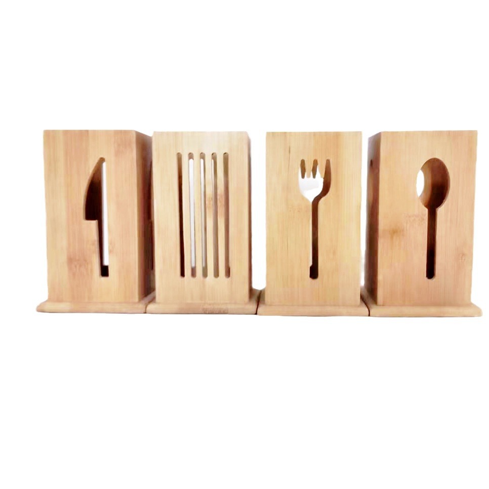 Cocina cuadrada palillos de bambú cuchillo tenedor cuchara clasificación vajilla tubo de bambú caja de vajilla de bambú