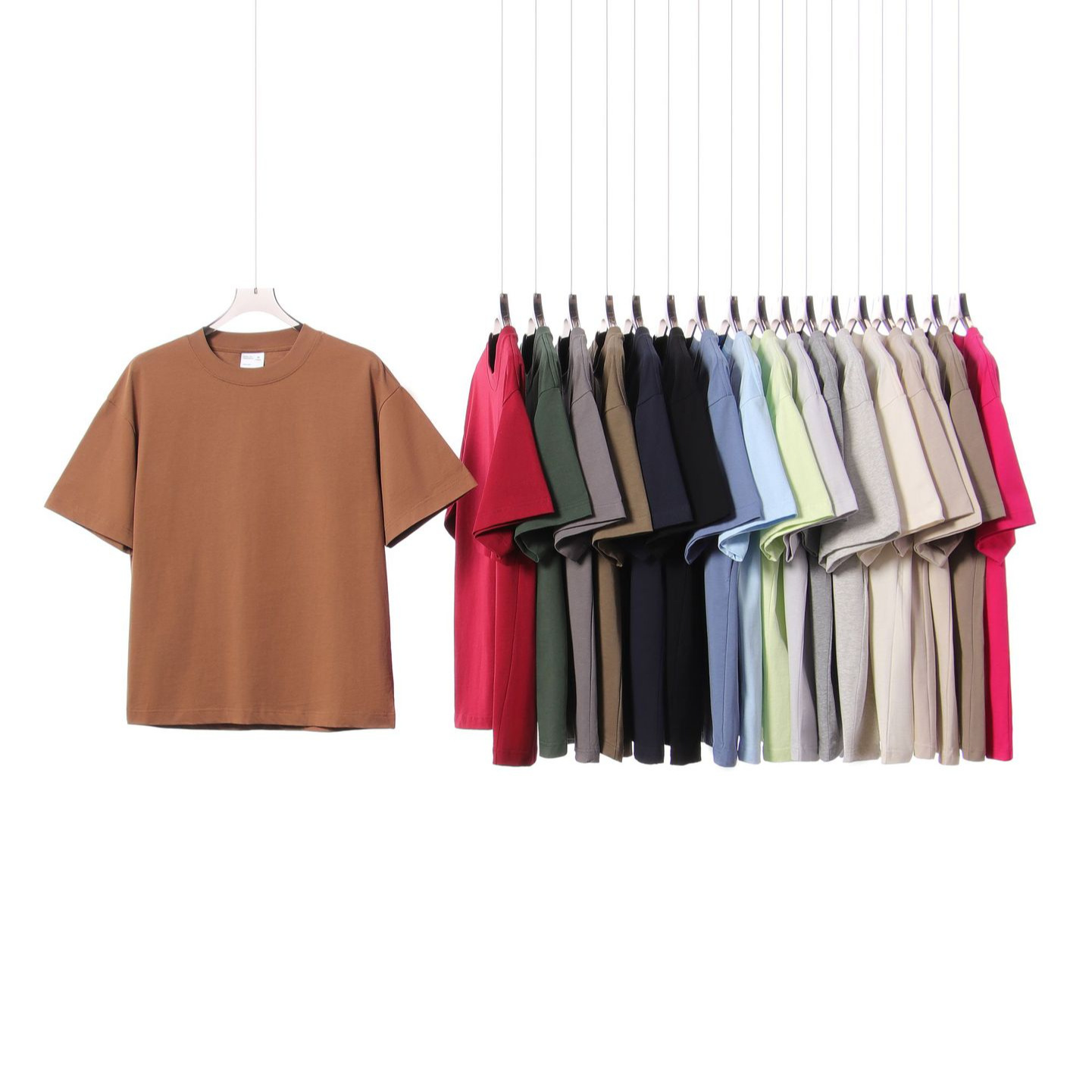 Summer Solid Color Basic Heavyweight 300g Solid Color Round Neck Loose T-Shirt Men's Daily Simple Versatile Short-Sleeved Top