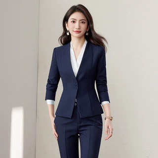 职业西装套装女春秋新款高端酒店银行经理工作服正装无领西服外套