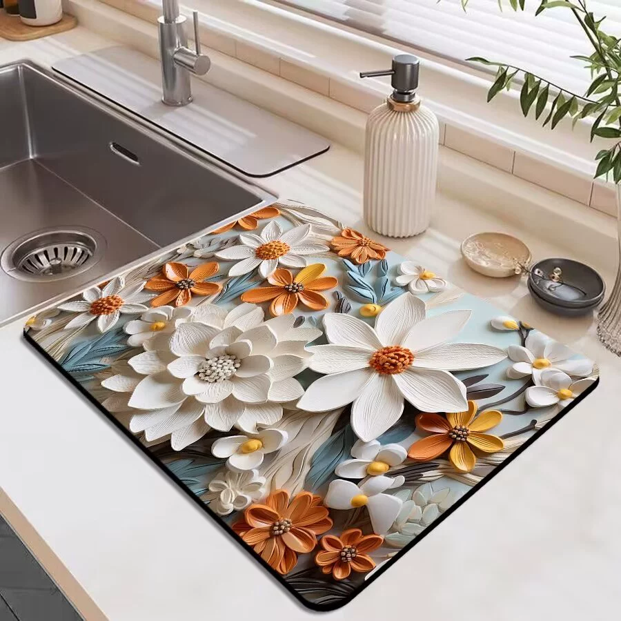 Новый стиль маленькие ромашки слитые коврики кухонный бар коврик для кофе кофемашина тарелка сухой абсорбируй коврик анти-горячий утеплитель коврик