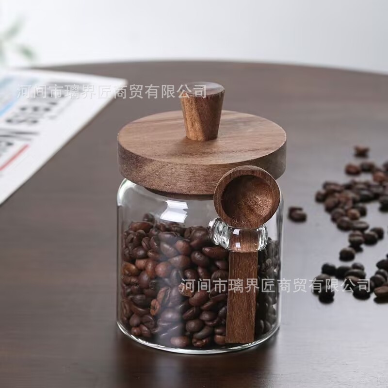 Household Storage Jar Coffee Beans with Spoon Kitchen Tea Moisture-Proof Storage Storage Sealed Jar Tea Jar High Borosilicate