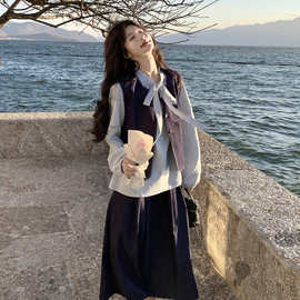 淡人高知独特漂亮穿搭一整套超火减龄衬衫牛仔马甲半身裙三件套装