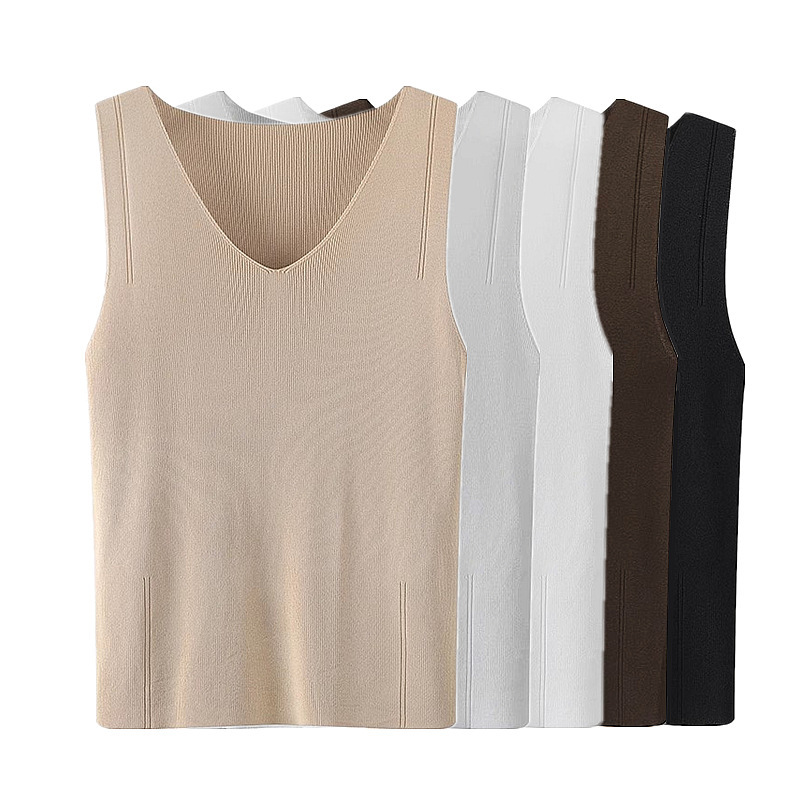 New I-shaped Vest V-neck Sleeveless Slim-fit Knit Ice Silk Breathable Solid Color Cool Comfortable Women's Top Sling