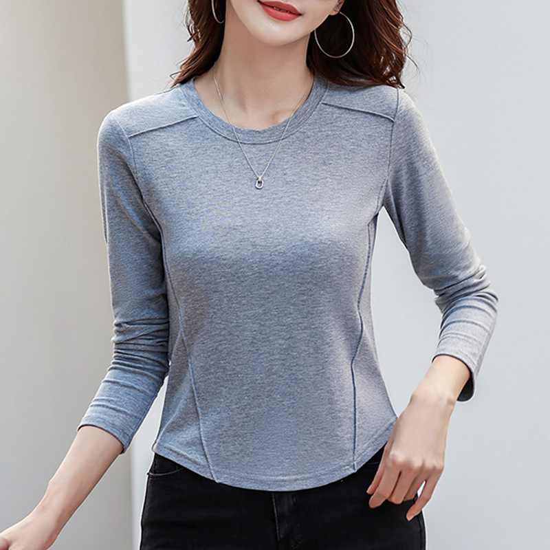 423丸首の長袖をつなぎ合わせて、女性の底のシャツの弾力性ネットの赤外線は保温の秋の服の新型のインナーを着ます。