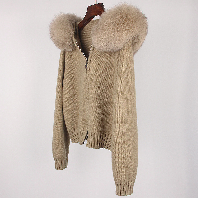 Suéter de punto para mujer con cuello de piel abrigo invierno_voghion.com