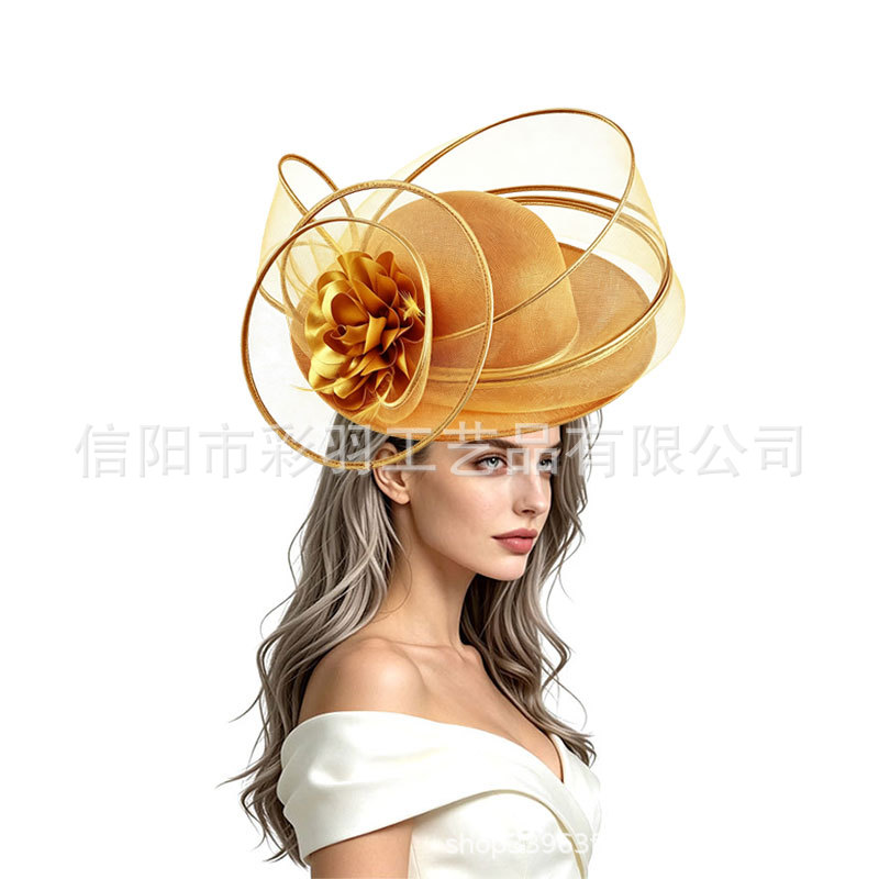 New European and American style large top hat, bridal headpiece, head flower, model runway hair accessory, suitable for horse racing festivals and banquets