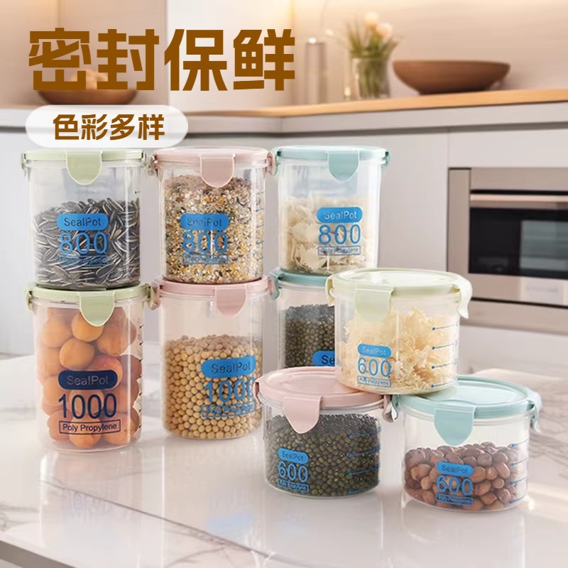Creativo transparente de plástico hebilla sellada tarro tuercas de almacenamiento de productos secos tarro de almacenamiento de alimentos caja de almacenamiento tarro granos tarro