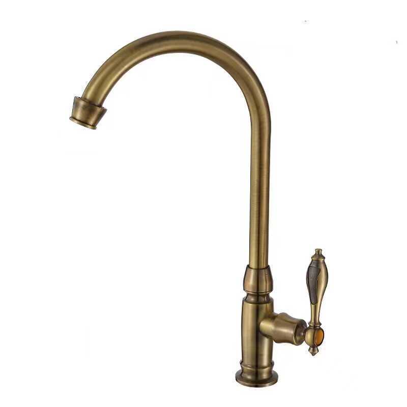 ⭐ Kitchen Faucet Single Cold Water High Bend Pipe Rotating European Style Bronze Basin Sink Faucet Anti-Antique