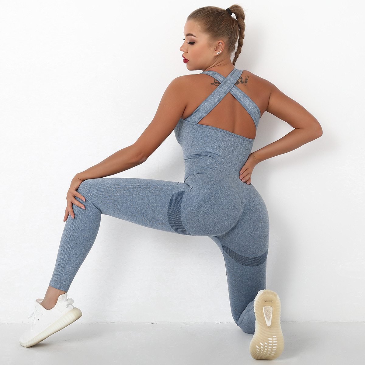 Cross Strapped Backless Sports Jumpsuit NSNS48417