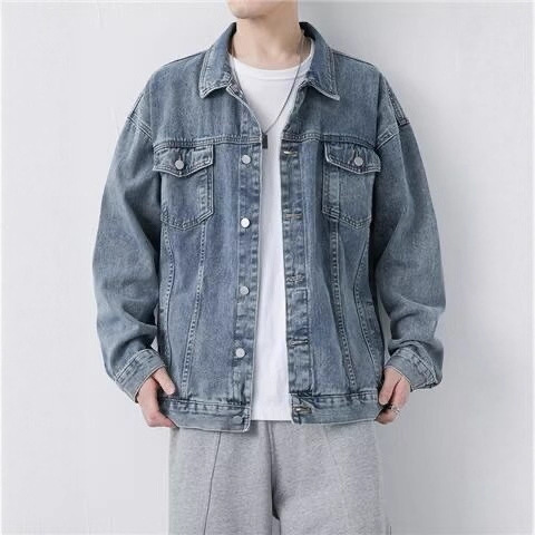 Wholesale Denim Jacket for Men, Spring and Autumn Vintage Style, Cool Workwear Casual Jacket, Trendy Brand, Versatile Turn-Down Collar Top for Teenagers