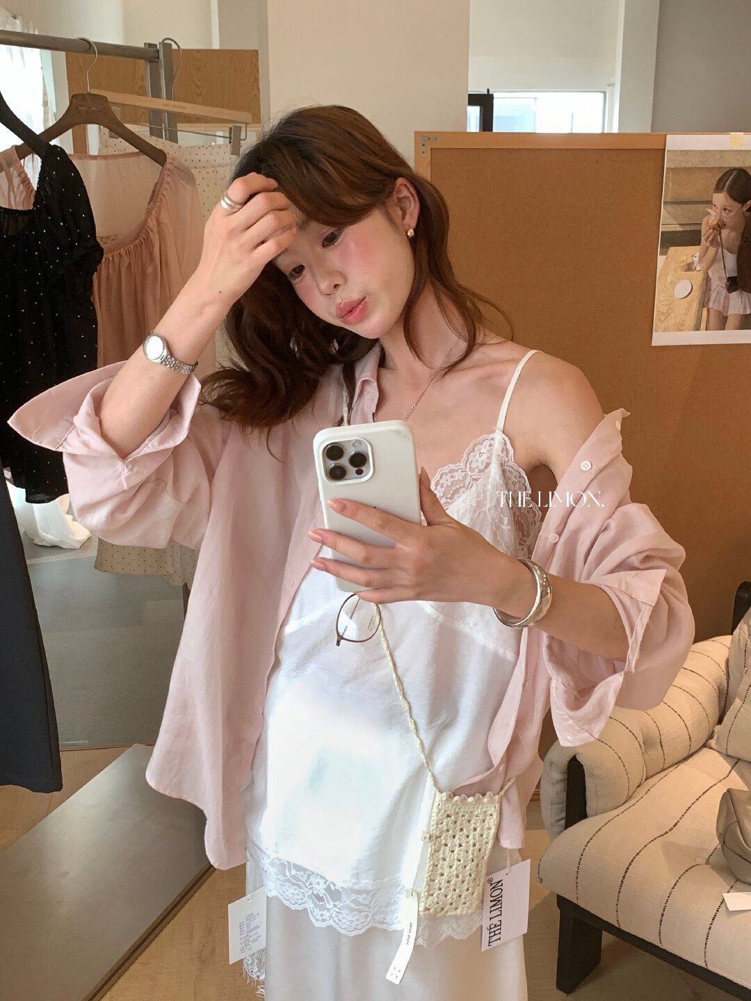 Áo sơ mi nữ tay dài chất liệu tencel phong cách lười biếng ấm áp — Vàng nhạt, xanh lam, Xanh lá cây nhạtcolor, màu hồng chi tiết 87