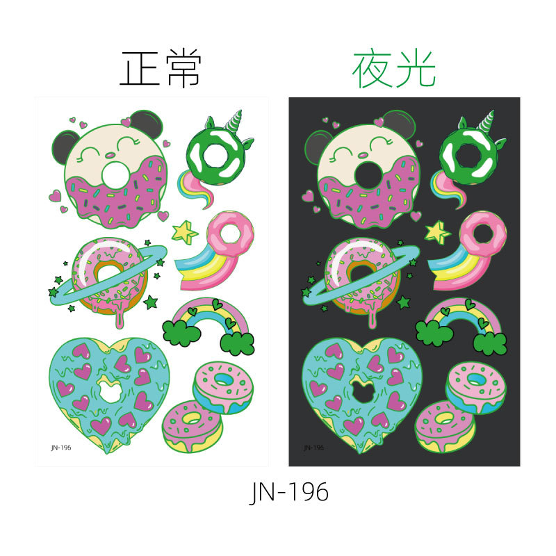 Respetuoso del medio ambiente impermeable de larga duración luminoso lindo donut niños tatuaje pegatinas luminoso postre fantasía tatuaje pegatinas