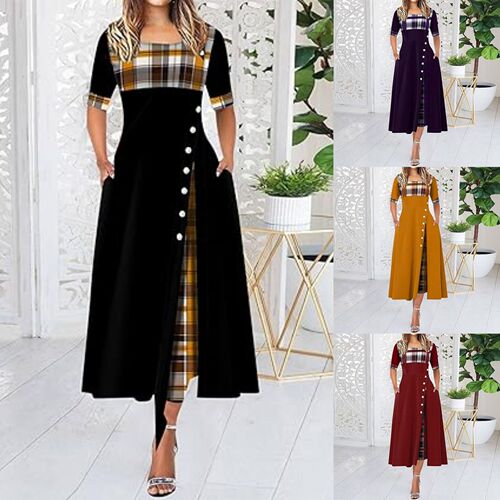 New Cross-border Women's Long Dress, Amazon Round Neck Medium Sleeve Elegant New Fashion Long Dress