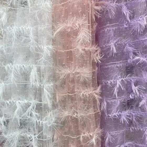 Dot Jacquard Mesh Embroidery Fabric Three-dimensional Feather Embroidery Wedding Dress Children's Dress Flower Packaging Materials