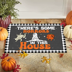 Halloween bəzəkli qapı matı, balqabaq başlıq xalça