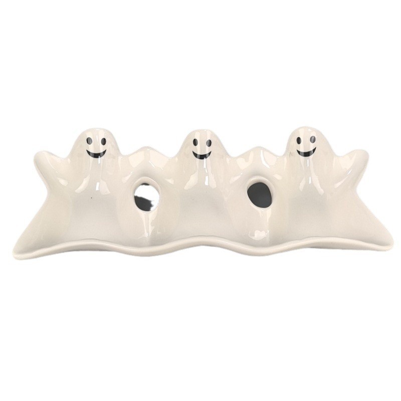 Cerámica de Halloween fantasma de tres placas temáticas de Halloween fantasma blanco de dulces de placas de Halloween placas de forma diferente