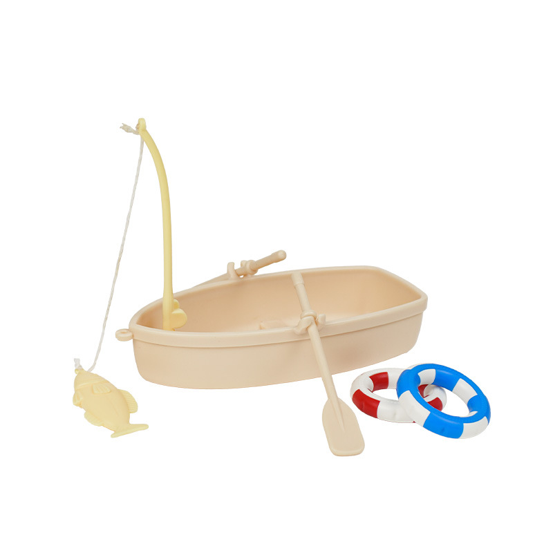 Decoración de paisajismo interesante, acuario, agua, anillo de natación, pesca, barco de pesca, modelo de paisajismo de acuario, barco de plástico flotante