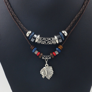 1 Piece Fashion Leaf Alloy Leather Rope Haematite Plating Men's Layered Necklaces display picture 4