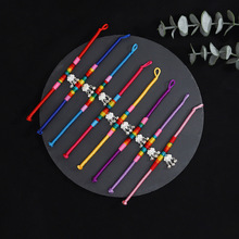 民族风拼色七彩绳长命锁铃铛手链女旅游风藏式复古金刚结平安手绳