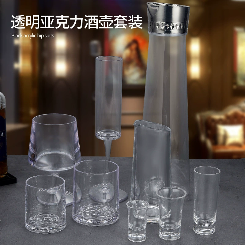 Acrylic plastic set, champagne glass, wineglass for whiskey, bullet, PC-plastic