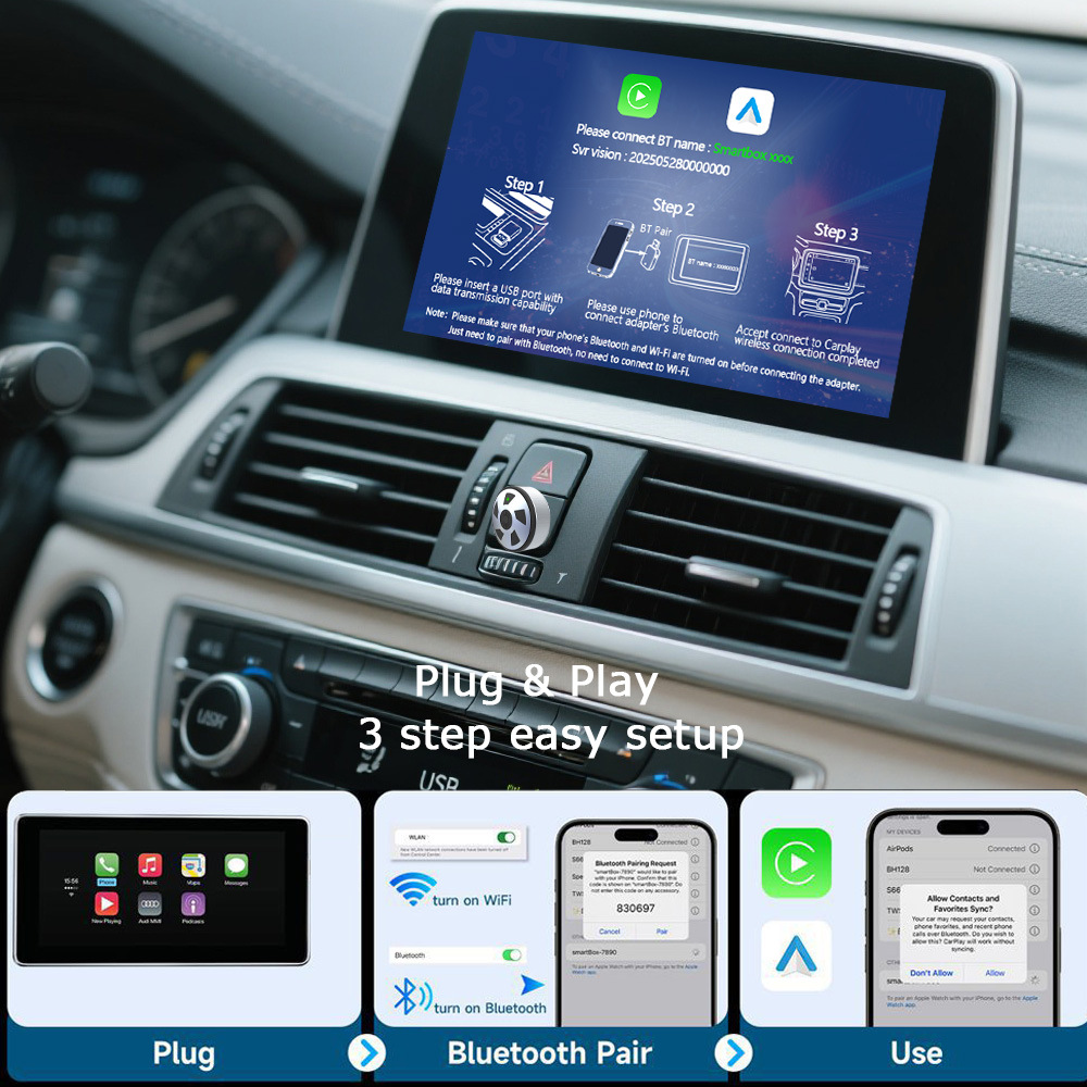 New Carplay Box with Wheel-Style Design, Wired to Wireless Android Auto Two-In-One Wireless Adapter
